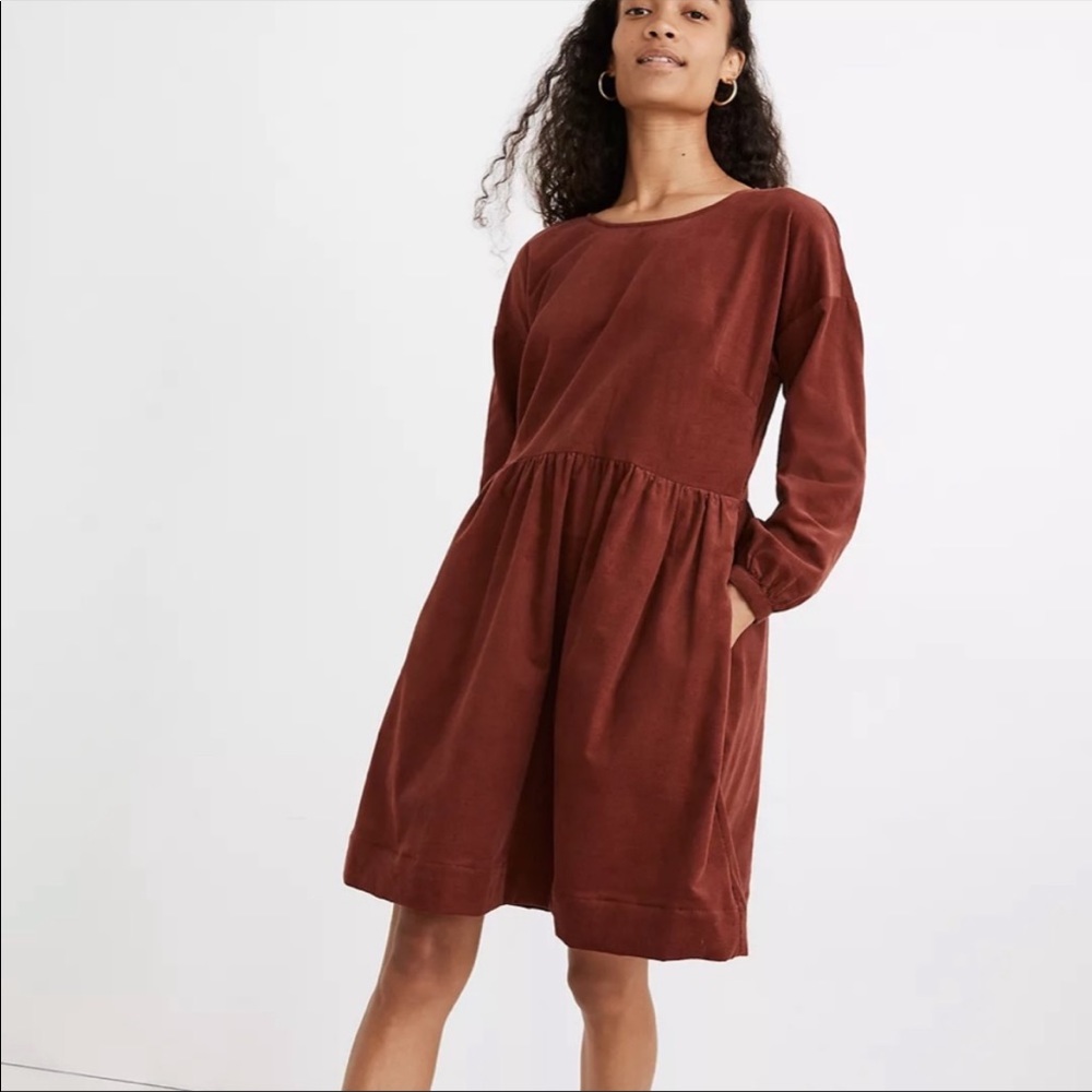 Madewell Easy Corduroy Relaxed Rusted Burgundy Mini Dress Size L